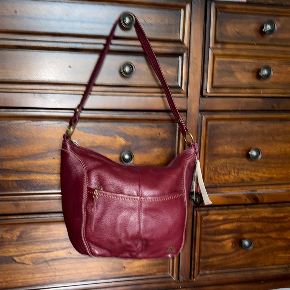 The Sak Red Leather Shoulder Bag with Textured Finish